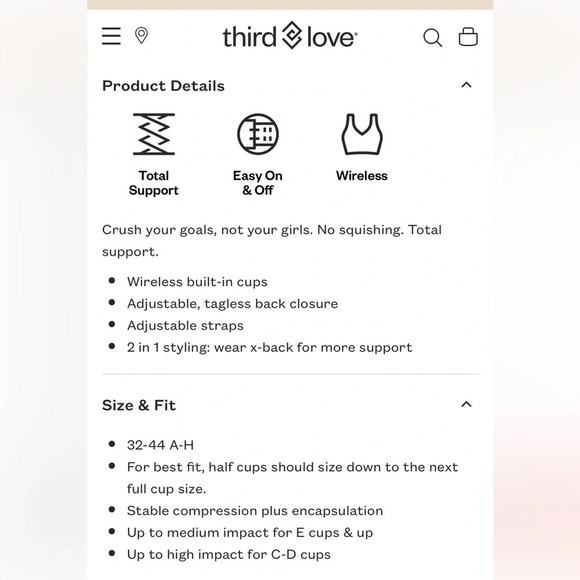 NWT ThirdLove Adjustable Sports Bra Size 38G Plus Size - Picture 6 of 9